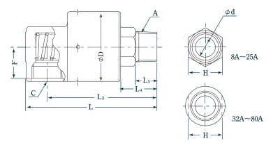 圧力回転継手パールロータリージョイント RXH1000（単式ネジ取付式） 外形図
